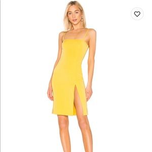 NBD Cosmopolitan Dress yellow square neck side slit spaghetti strap summer